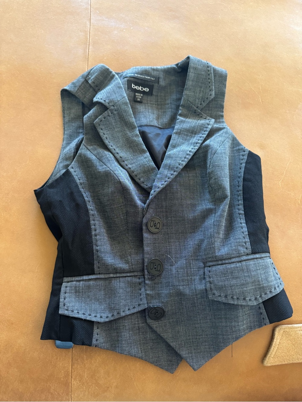 bebe Girls' Gray and Black Tailored Vest